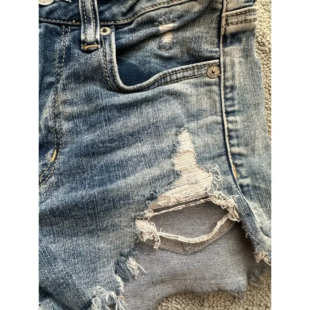 American Eagle‎ Hi-Rise Shortie Distressed Denim Shorts Size 25 Light Wash